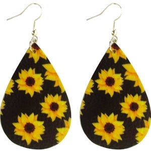 Women’s Beautiful Unique-Yellow Black Brown Sunflower Teardrop Dangle Earrings